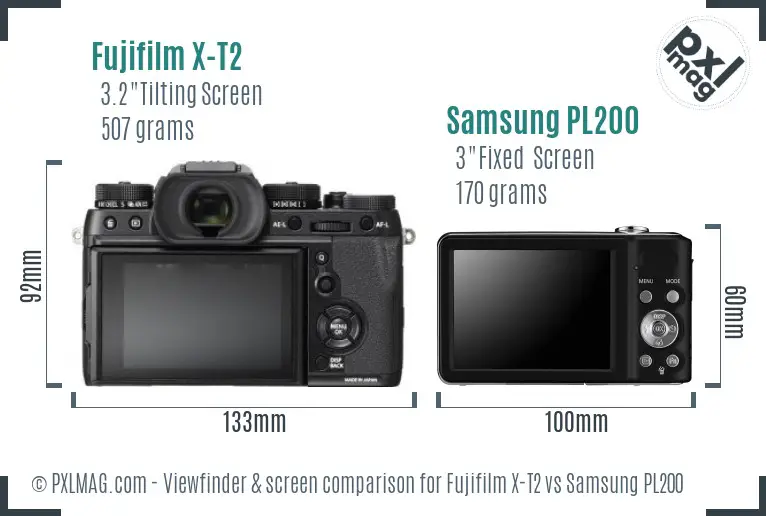 Fujifilm X-T2 vs Samsung PL200 Screen and Viewfinder comparison