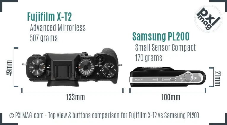 Fujifilm X-T2 vs Samsung PL200 top view buttons comparison