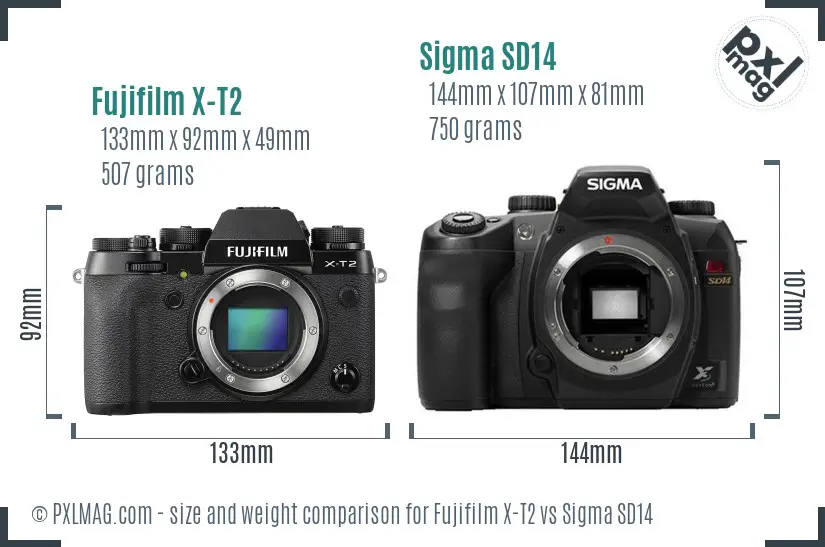 Fujifilm X-T2 vs Sigma SD14 size comparison