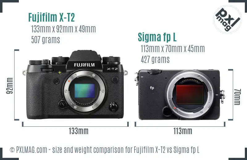 Fujifilm X-T2 vs Sigma fp L size comparison