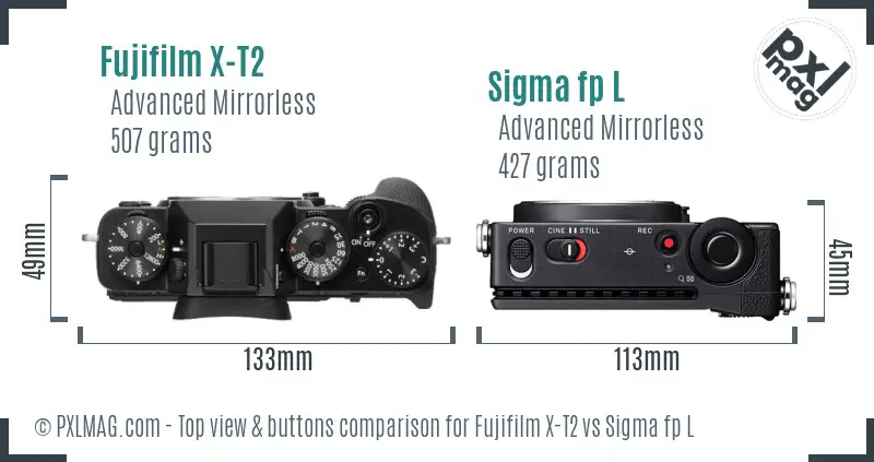Fujifilm X-T2 vs Sigma fp L top view buttons comparison