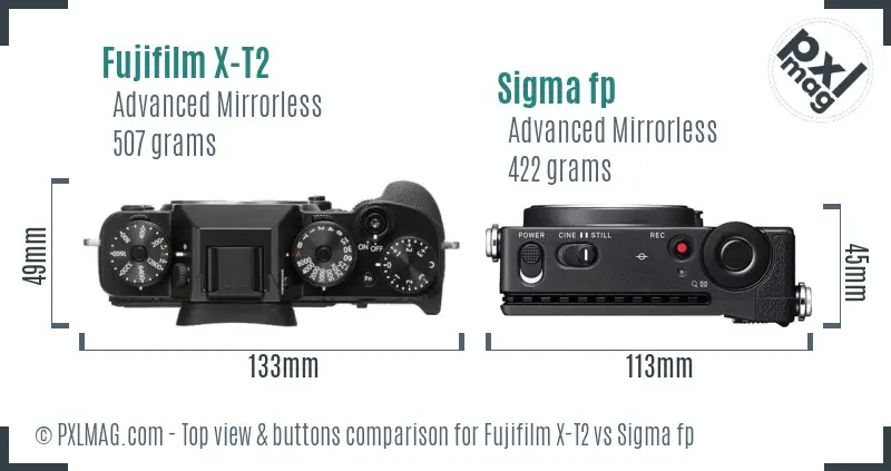 Fujifilm X-T2 vs Sigma fp top view buttons comparison