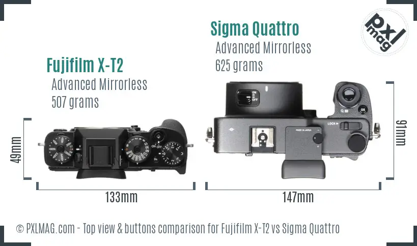 Fujifilm X-T2 vs Sigma Quattro top view buttons comparison