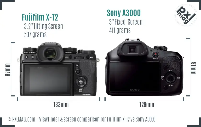 Fujifilm X-T2 vs Sony A3000 Screen and Viewfinder comparison