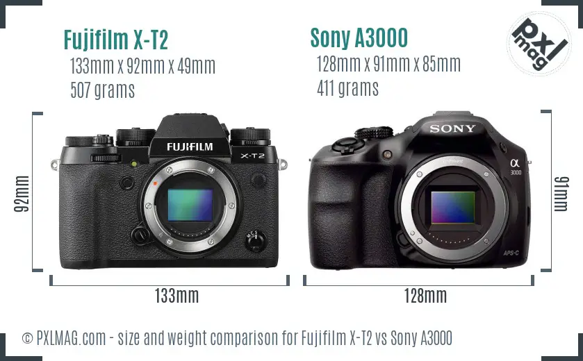 Fujifilm X-T2 vs Sony A3000 size comparison