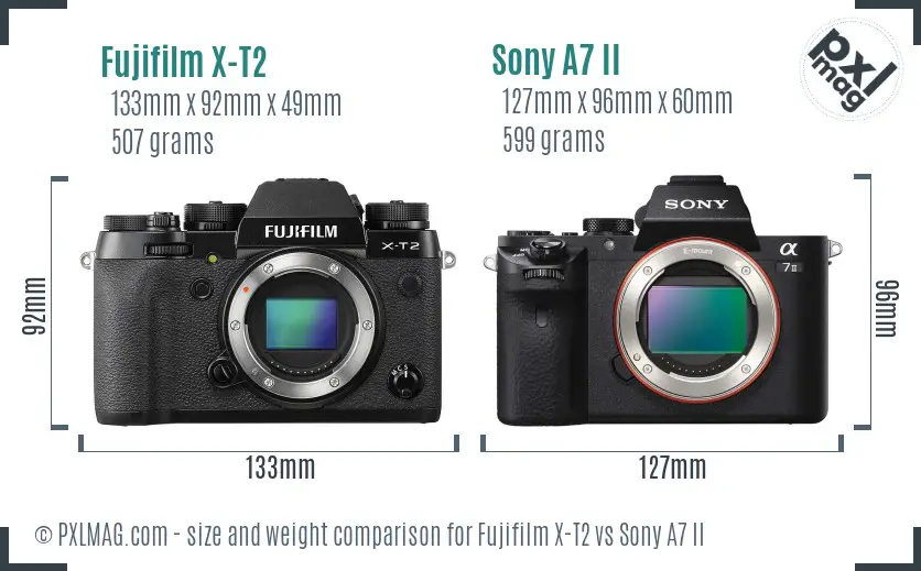 Fujifilm X-T2 vs Sony A7 II size comparison