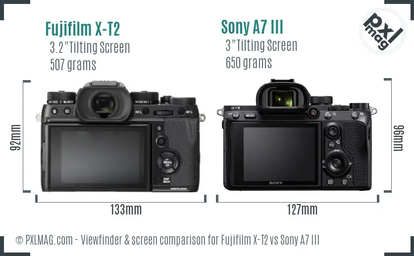 Fujifilm X-T2 vs Sony A7 III Screen and Viewfinder comparison