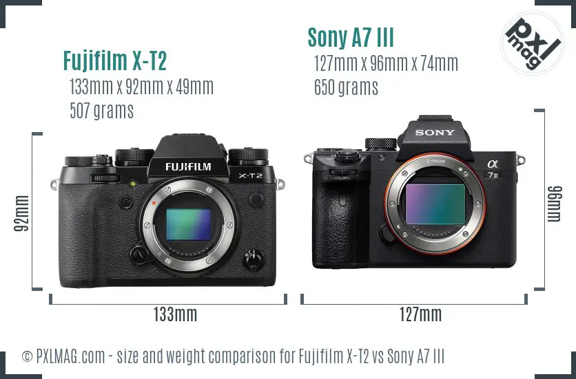 Fujifilm X-T2 vs Sony A7 III size comparison