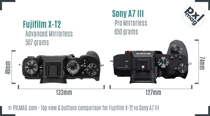 Fujifilm X-T2 vs Sony A7 III top view buttons comparison