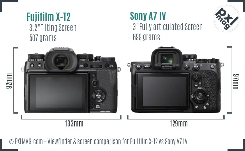 Fujifilm X-T2 vs Sony A7 IV Screen and Viewfinder comparison