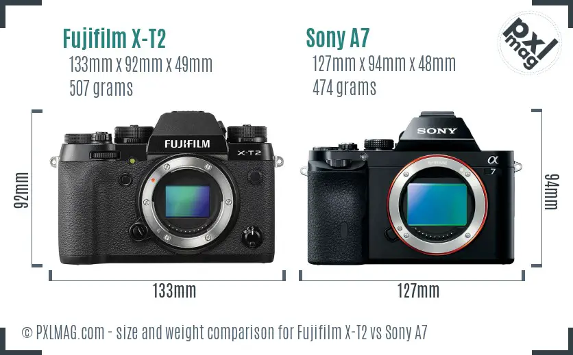 Fujifilm X-T2 vs Sony A7 size comparison