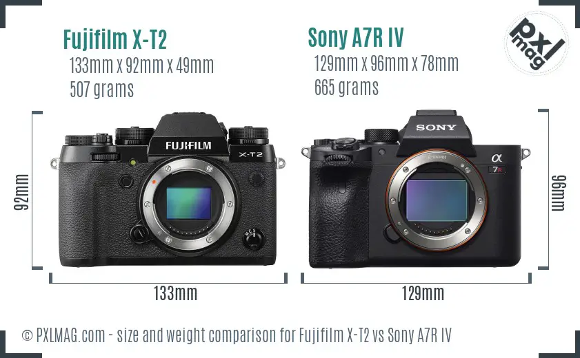 Fujifilm X-T2 vs Sony A7R IV size comparison