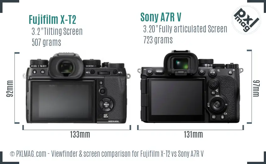 Fujifilm X-T2 vs Sony A7R V Screen and Viewfinder comparison