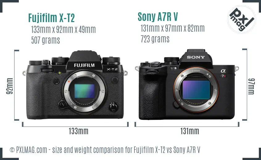 Fujifilm X-T2 vs Sony A7R V size comparison