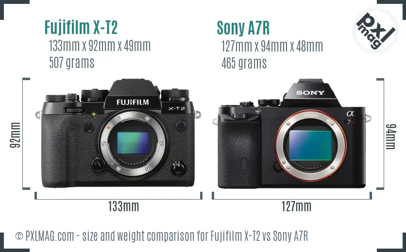 Fujifilm X-T2 vs Sony A7R size comparison