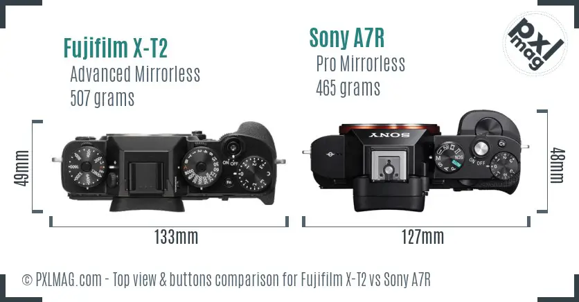 Fujifilm X-T2 vs Sony A7R top view buttons comparison