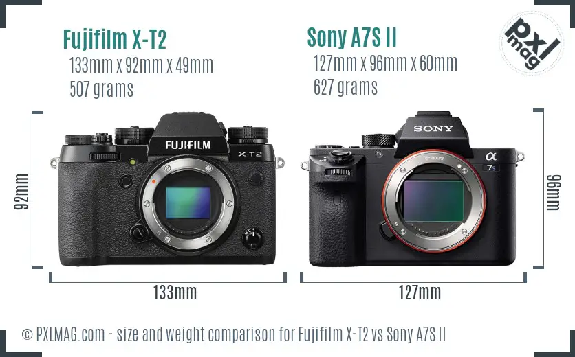 Fujifilm X-T2 vs Sony A7S II size comparison