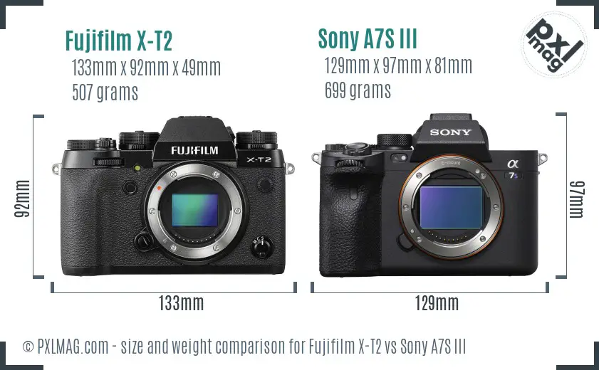 Fujifilm X-T2 vs Sony A7S III size comparison