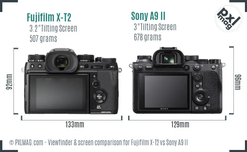 Fujifilm X-T2 vs Sony A9 II Screen and Viewfinder comparison