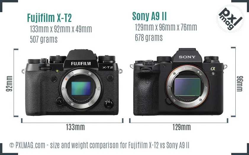 Fujifilm X-T2 vs Sony A9 II size comparison