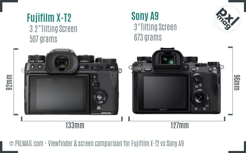 Fujifilm X-T2 vs Sony A9 Screen and Viewfinder comparison