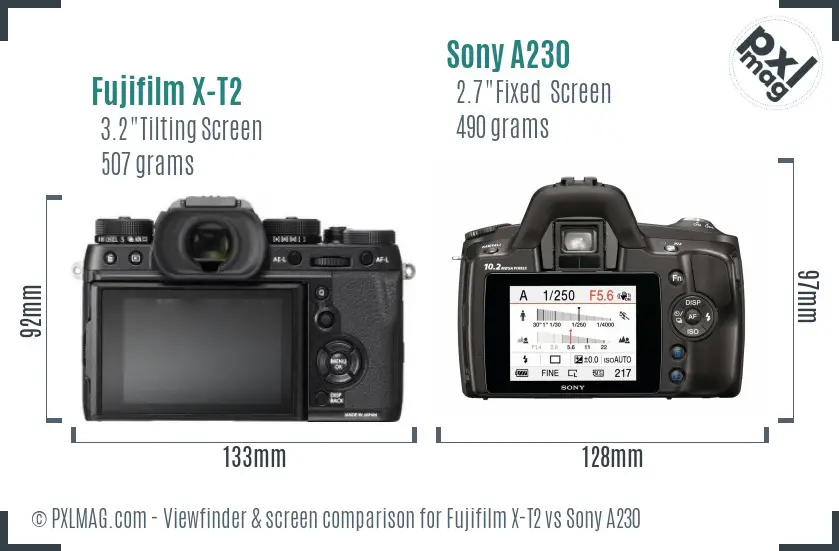 Fujifilm X-T2 vs Sony A230 Screen and Viewfinder comparison