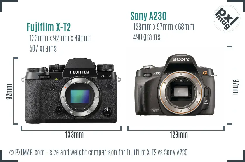 Fujifilm X-T2 vs Sony A230 size comparison