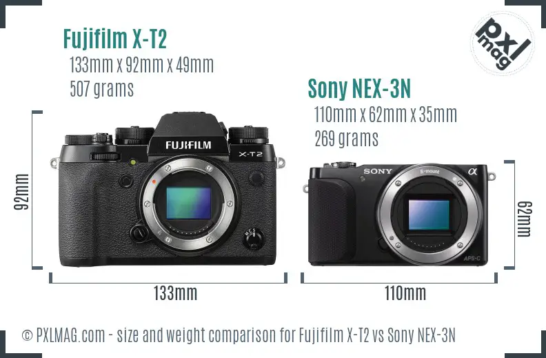 Fujifilm X-T2 vs Sony NEX-3N size comparison