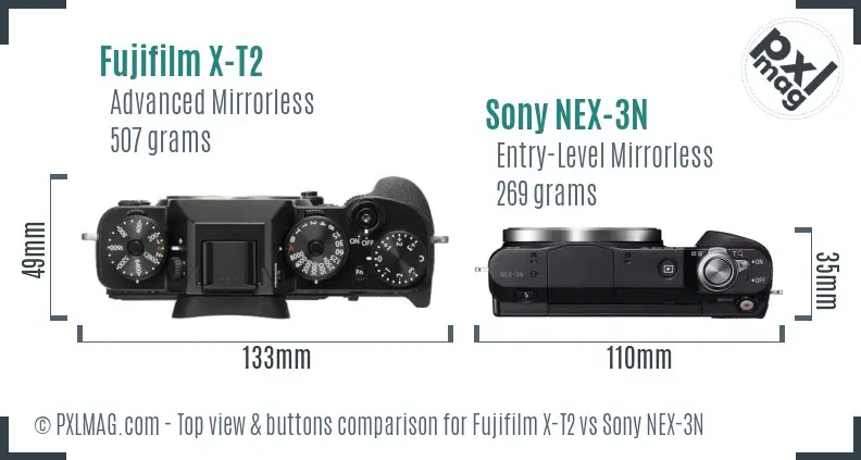 Fujifilm X-T2 vs Sony NEX-3N top view buttons comparison