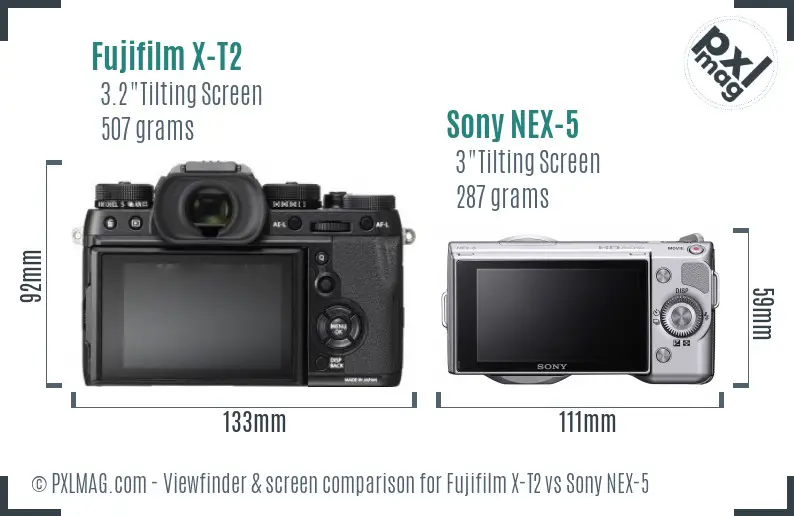 Fujifilm X-T2 vs Sony NEX-5 Screen and Viewfinder comparison Fujifilm X-T2 vs Sony NEX-5 Screen and Viewfinder comparison