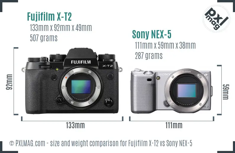 Fujifilm X-T2 vs Sony NEX-5 size comparison Fujifilm X-T2 vs Sony NEX-5 size comparison