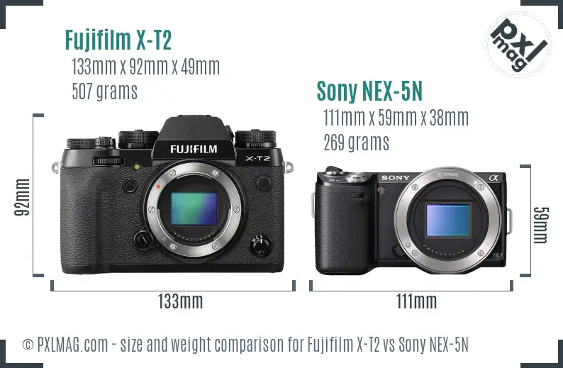 Fujifilm X-T2 vs Sony NEX-5N size comparison Fujifilm X-T2 vs Sony NEX-5N size comparison