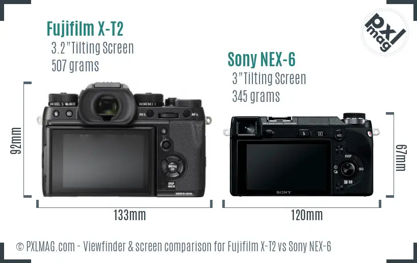 Fujifilm X-T2 vs Sony NEX-6 Screen and Viewfinder comparison