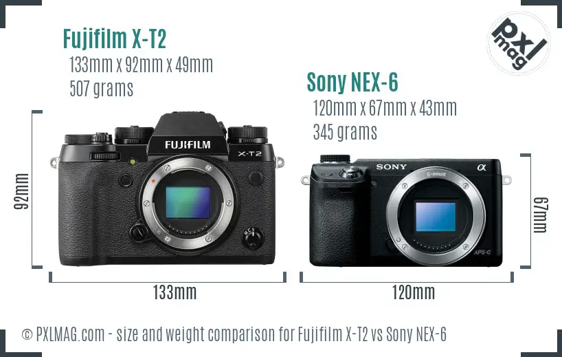 Fujifilm X-T2 vs Sony NEX-6 size comparison