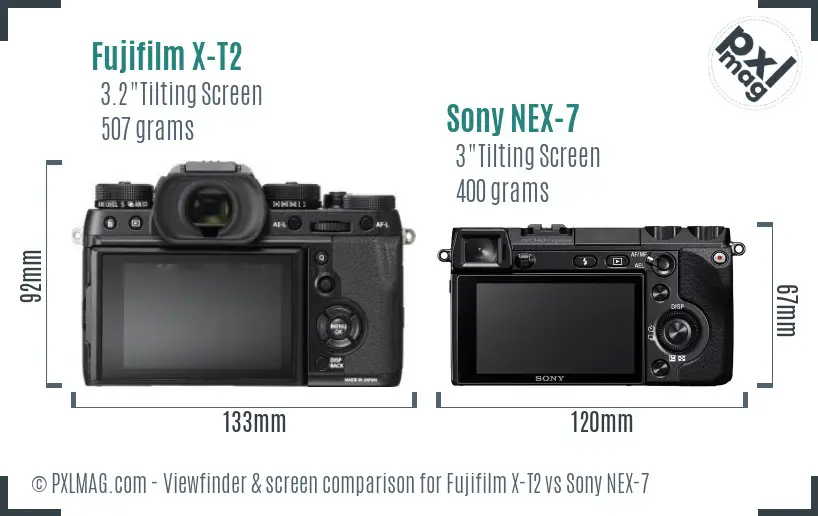 Fujifilm X-T2 vs Sony NEX-7 Screen and Viewfinder comparison