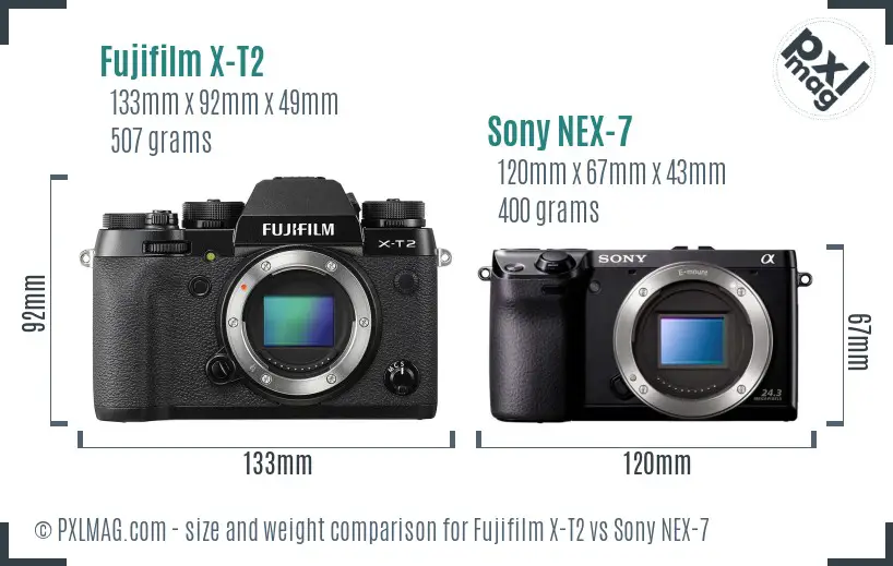 Fujifilm X-T2 vs Sony NEX-7 size comparison