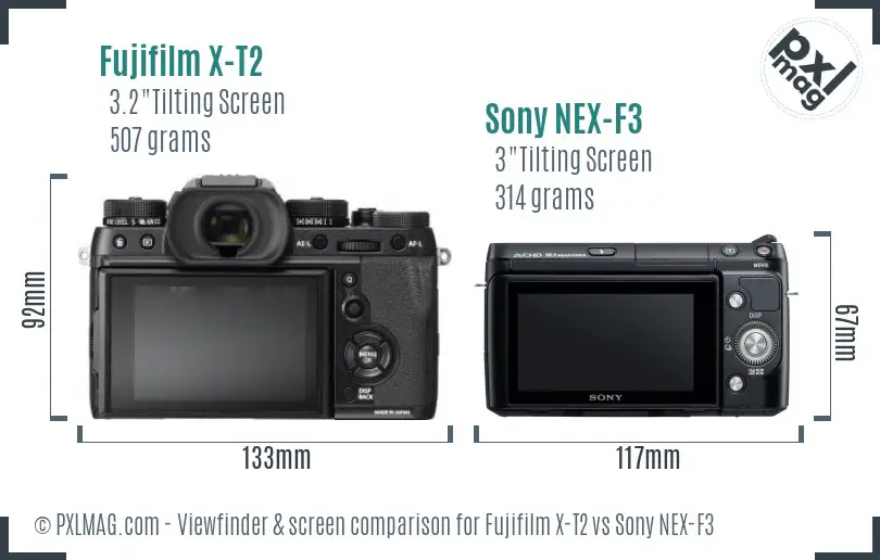 Fujifilm X-T2 vs Sony NEX-F3 Screen and Viewfinder comparison Fujifilm X-T2 vs Sony NEX-F3 Screen and Viewfinder comparison