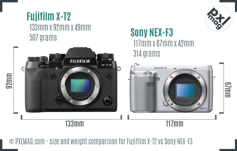 Fujifilm X-T2 vs Sony NEX-F3 size comparison Fujifilm X-T2 vs Sony NEX-F3 size comparison