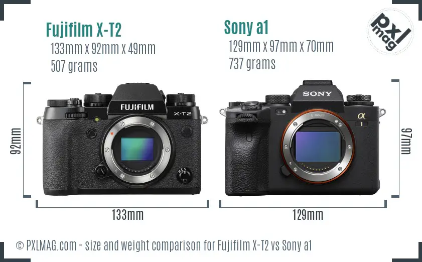 Fujifilm X-T2 vs Sony a1 size comparison