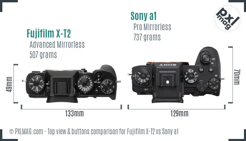 Fujifilm X-T2 vs Sony a1 top view buttons comparison