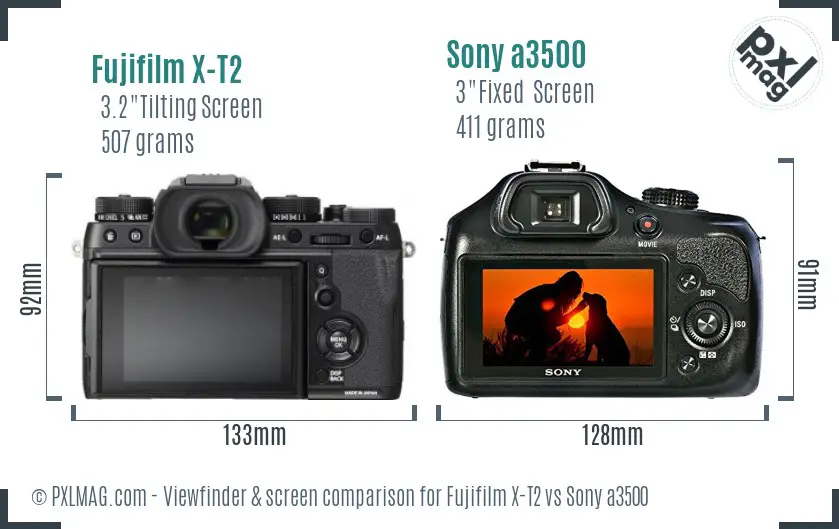 Fujifilm X-T2 vs Sony a3500 Screen and Viewfinder comparison