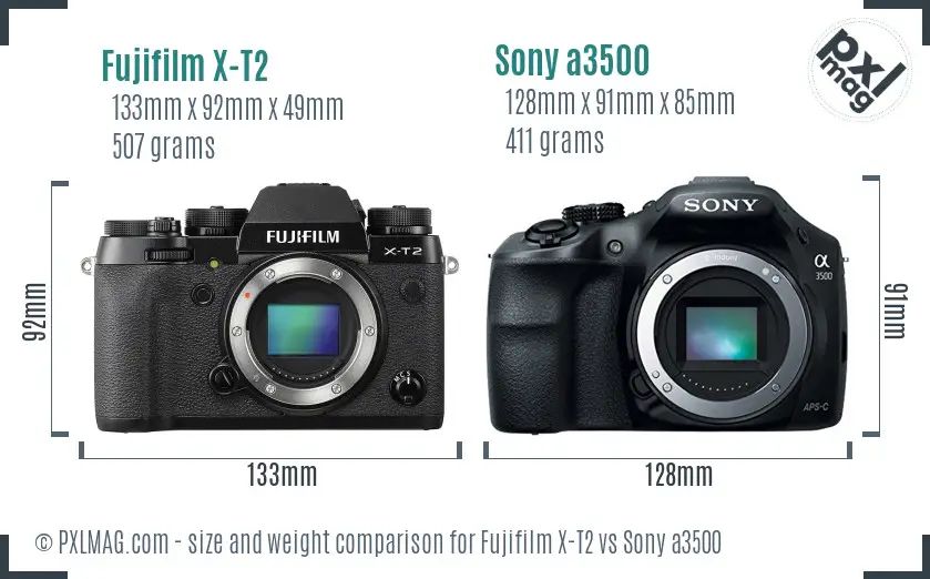 Fujifilm X-T2 vs Sony a3500 size comparison