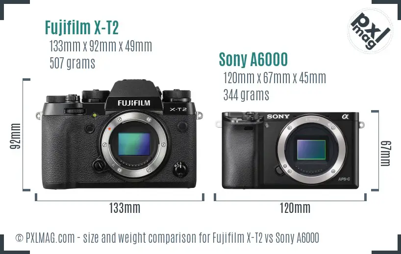 Fujifilm X-T2 vs Sony A6000 size comparison Fujifilm X-T2 vs Sony A6000 size comparison