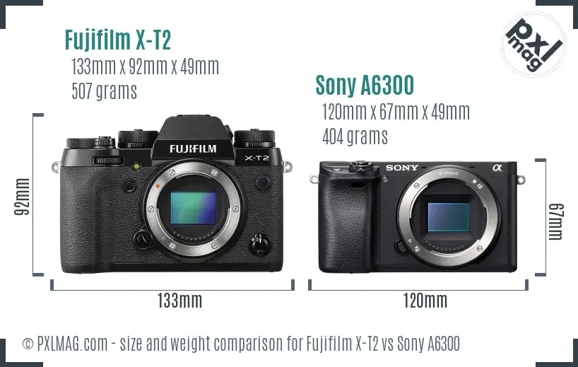Fujifilm X-T2 vs Sony A6300 size comparison