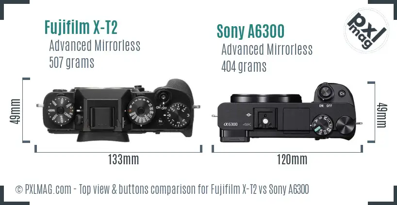 Fujifilm X-T2 vs Sony A6300 top view buttons comparison