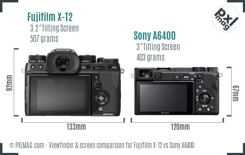 Fujifilm X-T2 vs Sony A6400 Screen and Viewfinder comparison