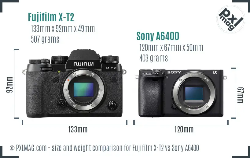 Fujifilm X-T2 vs Sony A6400 size comparison