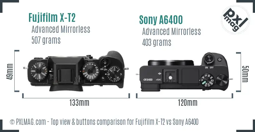 Fujifilm X-T2 vs Sony A6400 top view buttons comparison