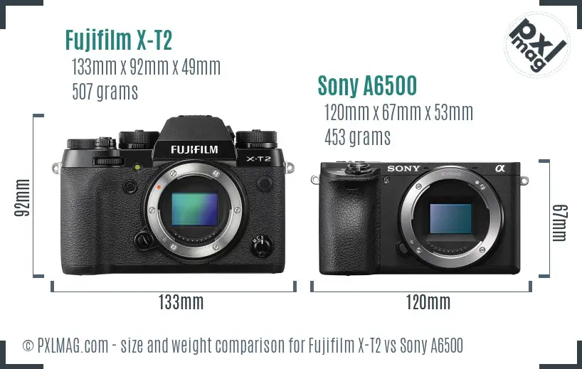 Fujifilm X-T2 vs Sony A6500 size comparison