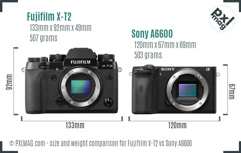 Fujifilm X-T2 vs Sony A6600 size comparison